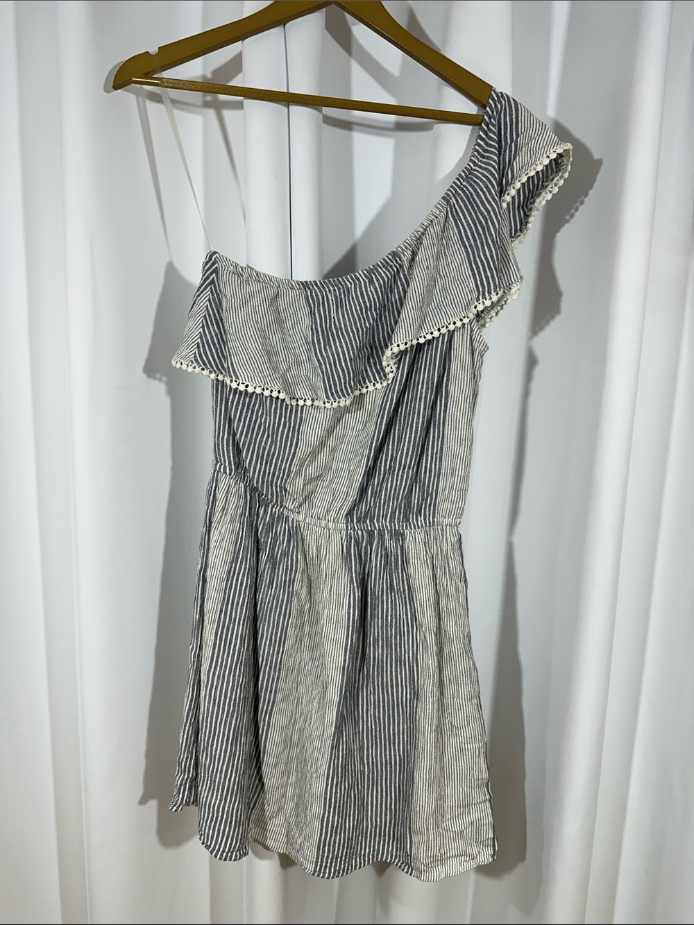American Eagle One Shoulder Striped Linen Blend Dress Size M Summer
